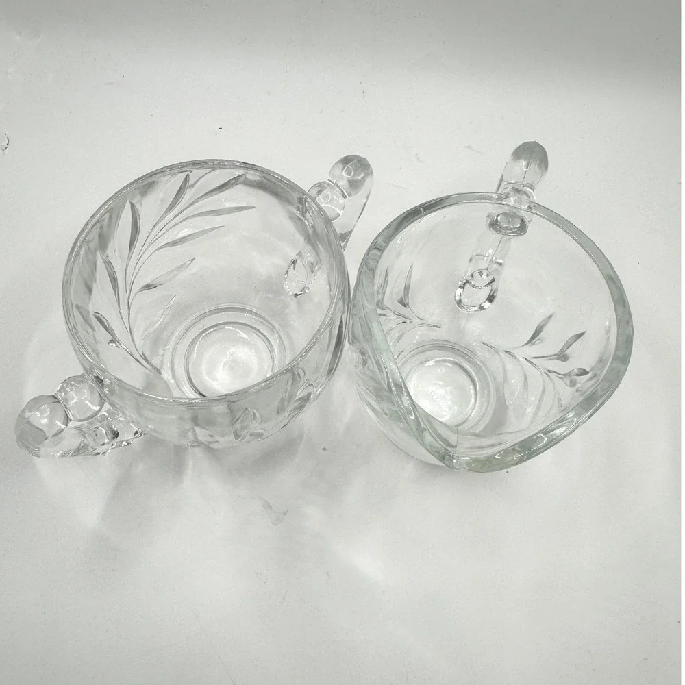 Clear Indiana Glass Willow Leaf Pattern Creamer‎ and Sugar Bowl 1950s Vintage
